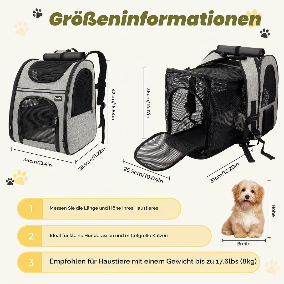 Zavothy Haustier Rucksack für Katzen und Hunde, Tragbar und Faltbar, mit Netzfenster und Gepolsterte