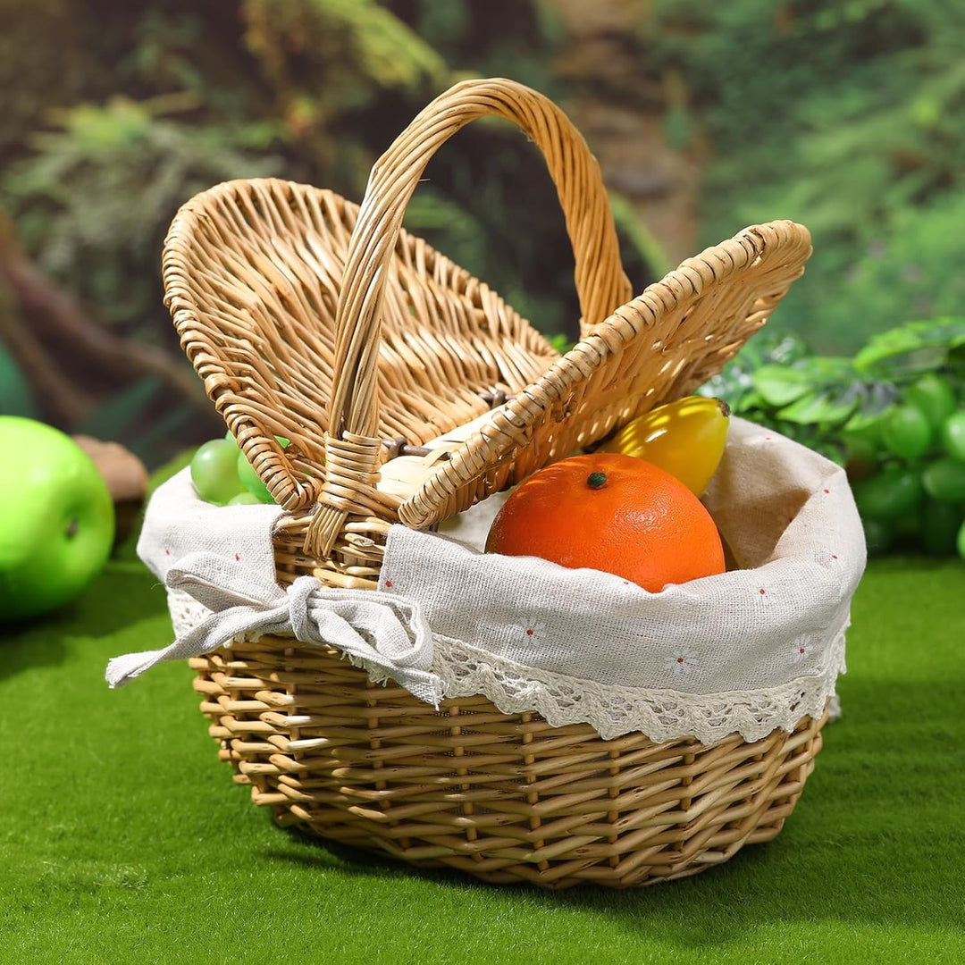 Toddmomy Geflochtener Rattan Picknickkorb Mit Deckel Ovaler Aufbewahrungskorb Für Garten Obst Und We