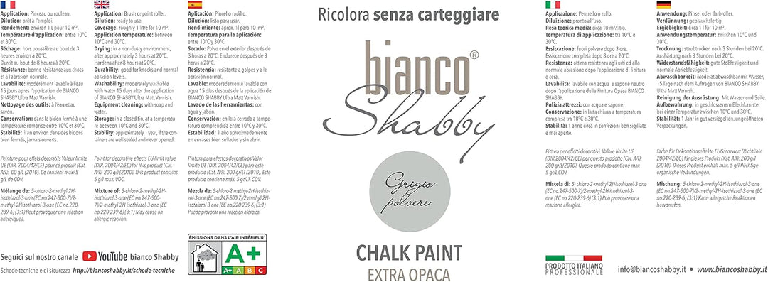 bianco Shabby® Grigio Polvere Kreidefarbe Wasserbasis für Alle Oberflächen einfach zu verarbeiten oh