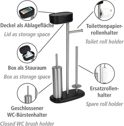 WENKO Stand WC-Garnitur mit Box Rivazza, mit integriertem Toilettenpapierhalter, WC-Bürstenhalter, E