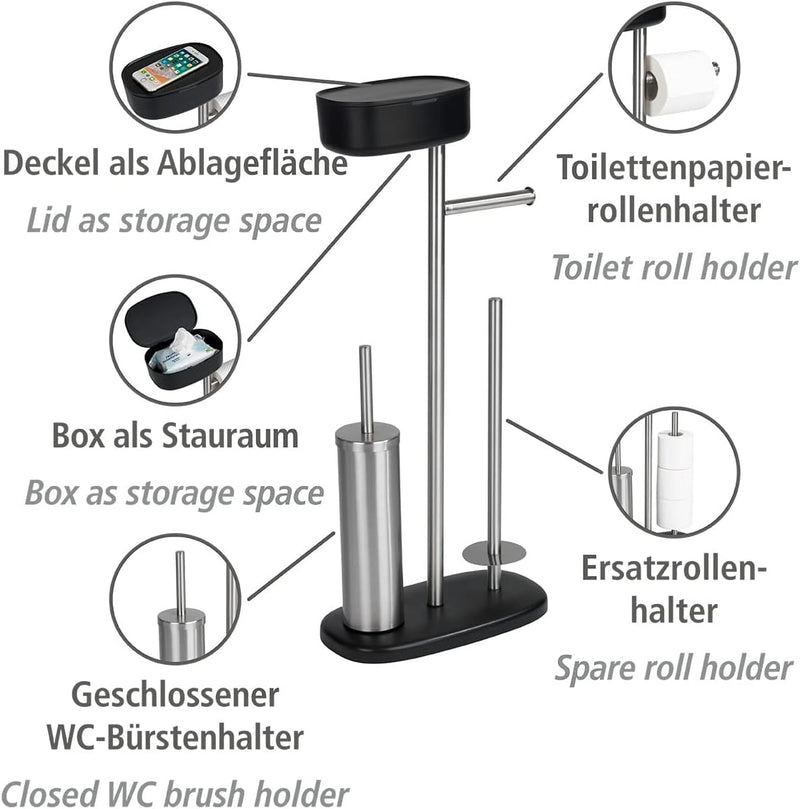 WENKO Stand WC-Garnitur mit Box Rivazza, mit integriertem Toilettenpapierhalter, WC-Bürstenhalter, E