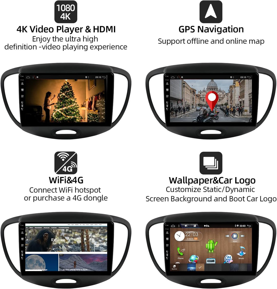 PX6 Android 12 IPS Autoradio Passt für Hyundai I10 (2007-2013) - 4G+64G - Rückfahrkamera KOSTENLOS -