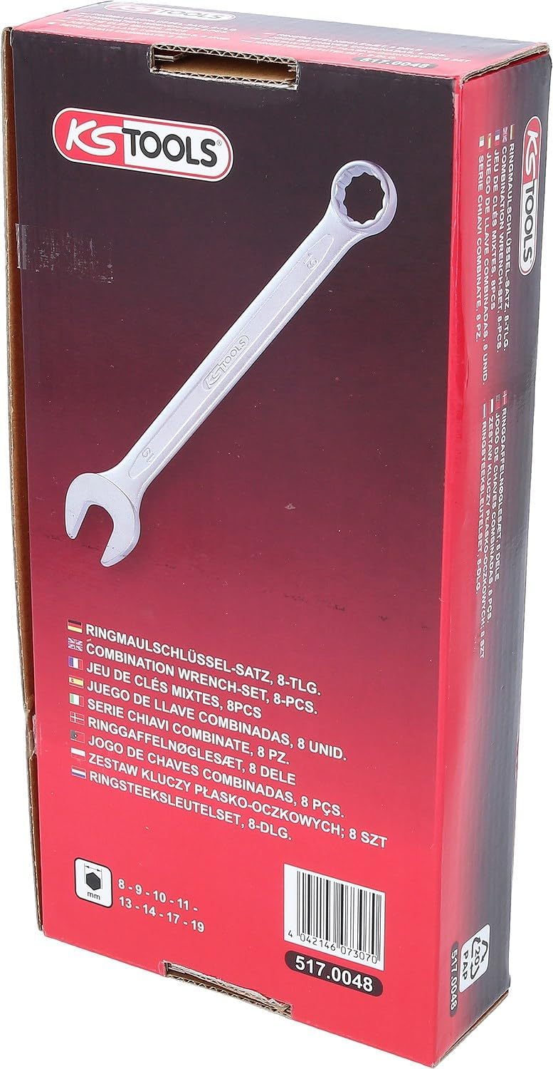 KS Tools 517.0048 CLASSIC Ringmaulschlüssel-Satz, abgewinkelt, 8-tlg. 8-19mm