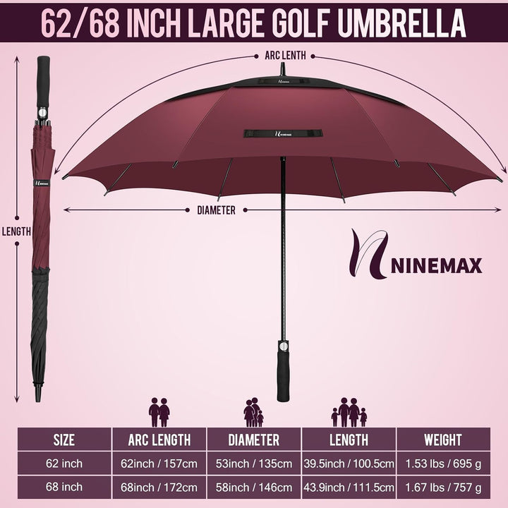 NINEMAX Golf Regenschirm Gross Sturmfest XL/XXL,Grosser Regenschirm Sturmfest | Stabil Golfschirm Gr