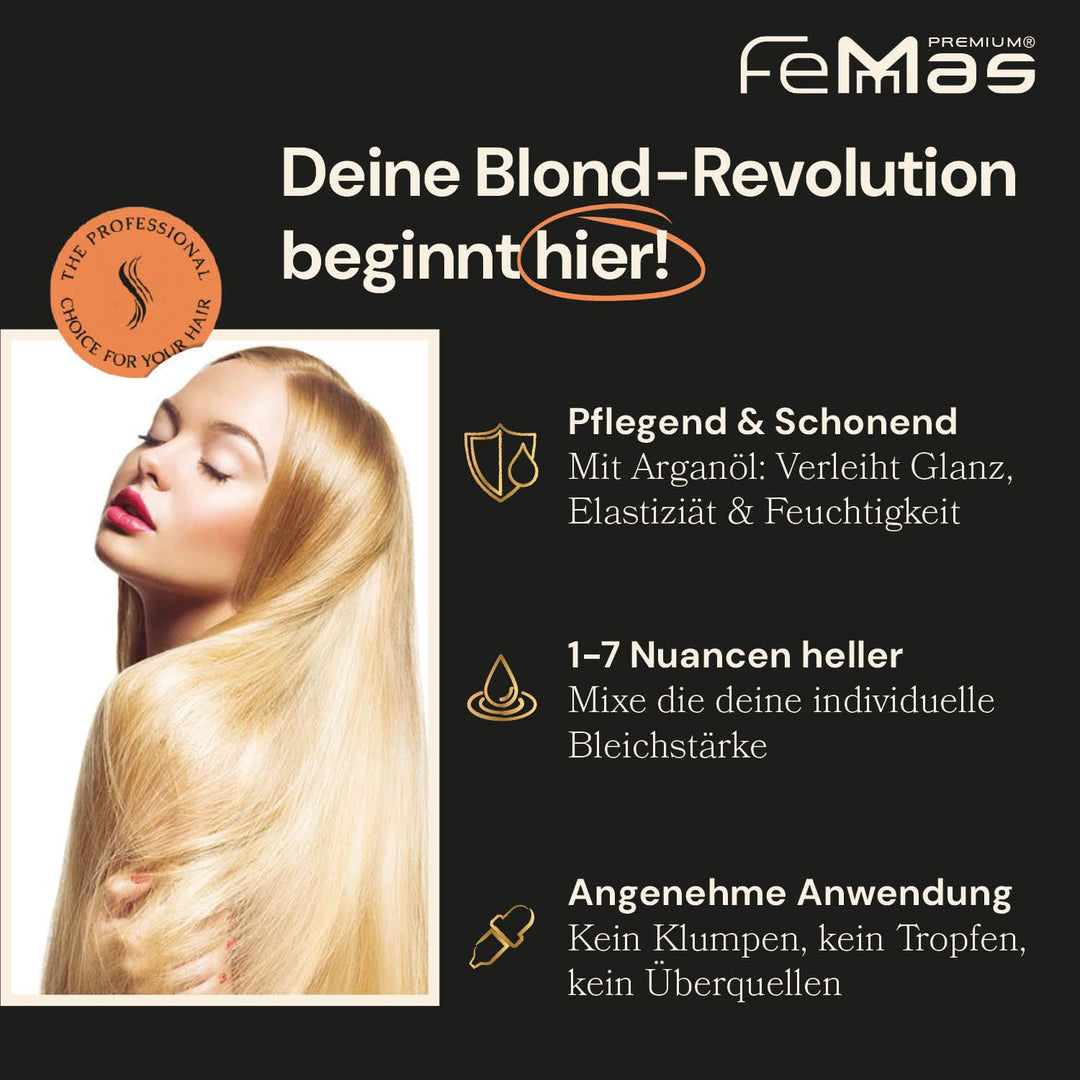 FemMas Blondier-Set: Blondierpulver mit Arganöl 500g & Entwickler 3 Prozent 1L I Perfektes Starterse