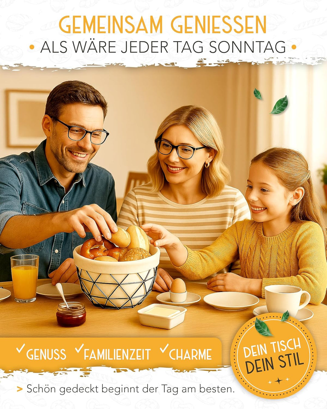 KRUSTENZAUBER Brotkorb modern mit Metallgestell - Waschbares Brotkörbchen für Brot & Brötchen - 20cm
