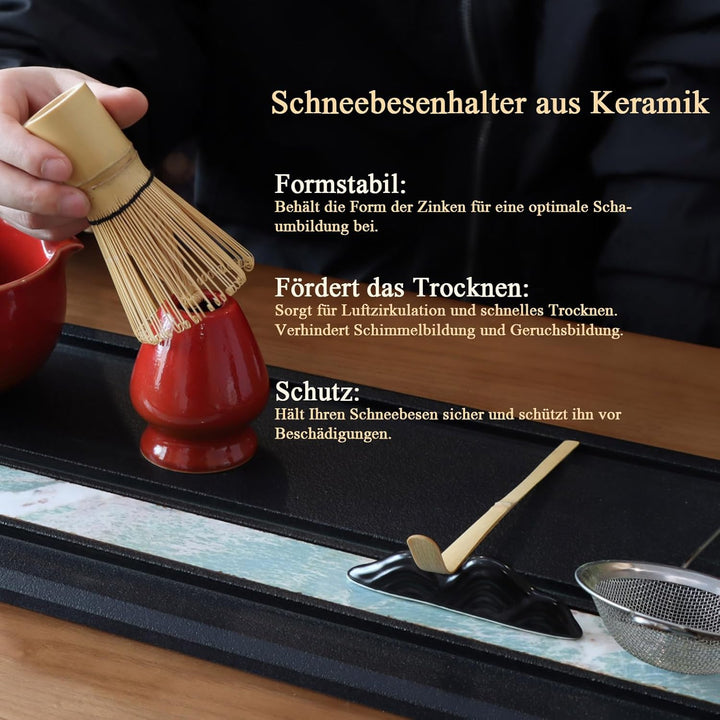 Matcha Set Handgedrehtes Macha Tea Set mit Bambus Matcha Besen, Keramik Matcha Schale, Löffel und Ha