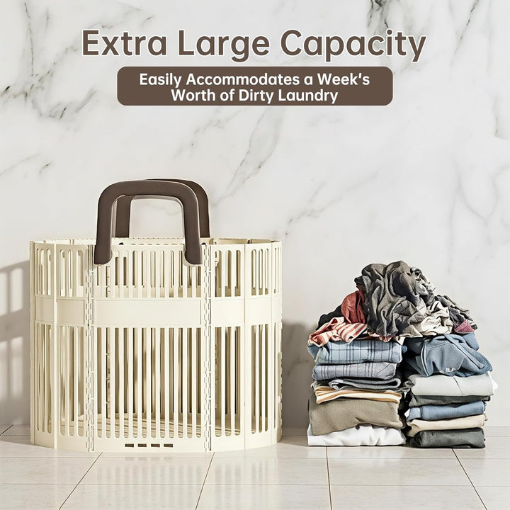 Wäschekorb Faltbar Gross, 43L Wäschesammler mit Henkel, Wäschekörbe Plastik Platzsparend, Collapsibl