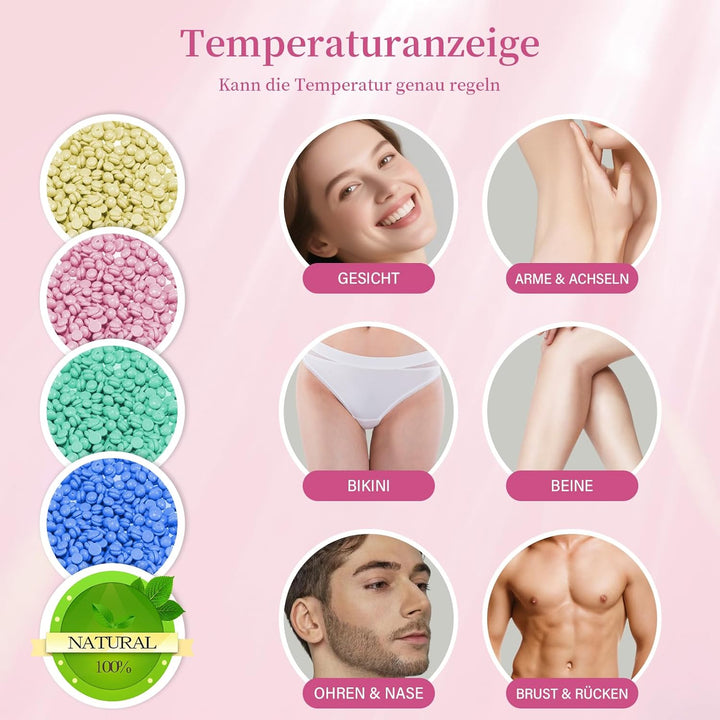 Waxing Set Professionell Wachsgerät mit Temperaturregelung, Wax Warmer für Damen & Herren, Enthaarun