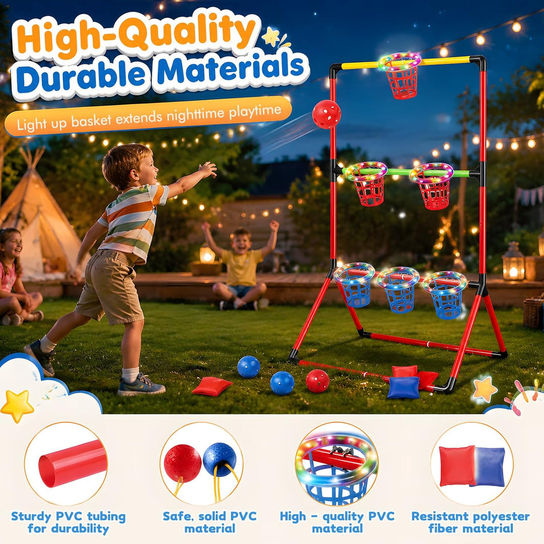 Gartenspiele, 3-In-1 Gartenpong mit 6 leuchtenden Körben 6 Gartenpong 6 Sandsäckchen Wurfspiel Indoo