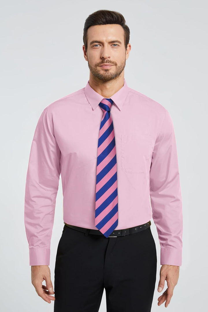 HISDERN Herren Hemd Langarm Einfarbige Hemden mit Krawatte und Taschentuch Formelle Businesshemd Hoc