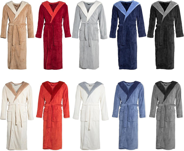 CelinaTex Texas Bademantel Kapuze L grau creme weiss Mikrofaser Damen Herren Morgenmantel Coral Flee