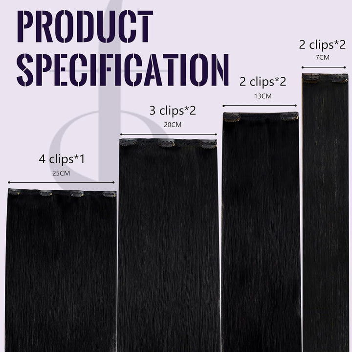 Fshine Clip in Extensions Echthaar Schwarz 60cm 120 Gramm Human Straight Haar Doppelt Weft Extension