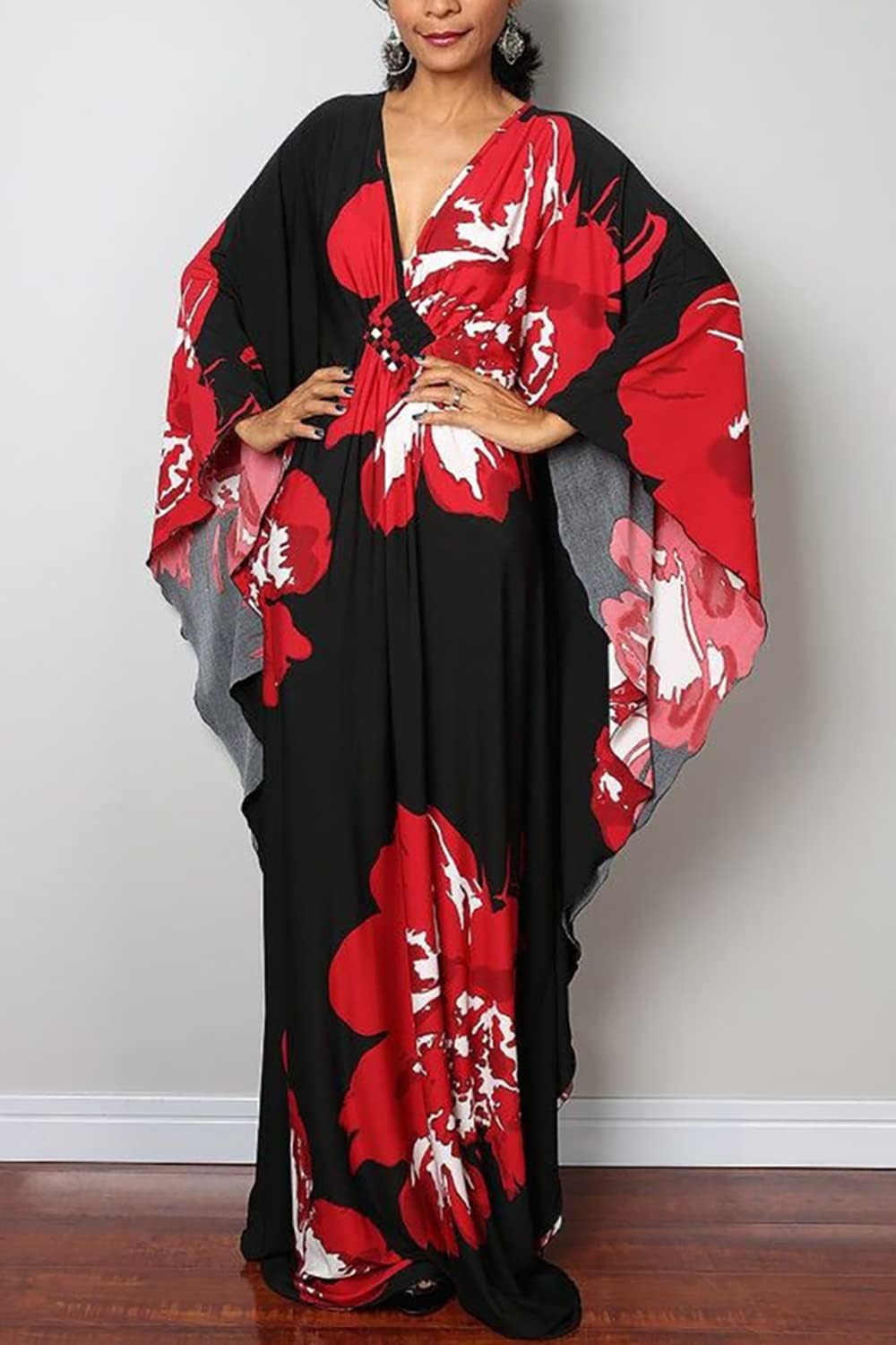 YouKD Sommer Geblümter Loser Kaftan Boho-Strand Bikini Aufdecken Kleid Plus Grösse Robe für Damen Ei