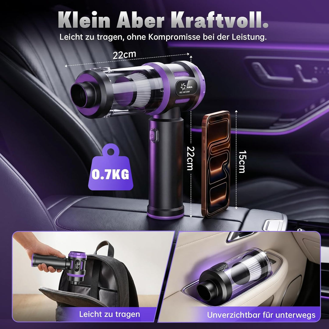 Handstaubsauger Akku 27000Pa mit LED-Display, 5-in-1 Kabelloser Autosauger Stark ,Bürstenloser Motor