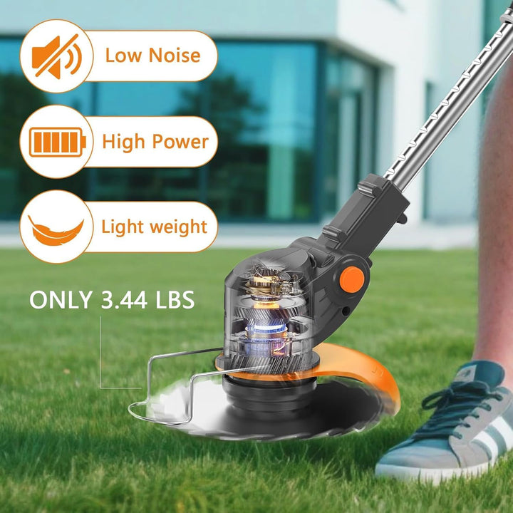 Rasentrimmer mit Akku, 3 in 1 Elektrischer Motorsense mit 2 X 21V 2000 mAh, Freischneider mit 3 Vers