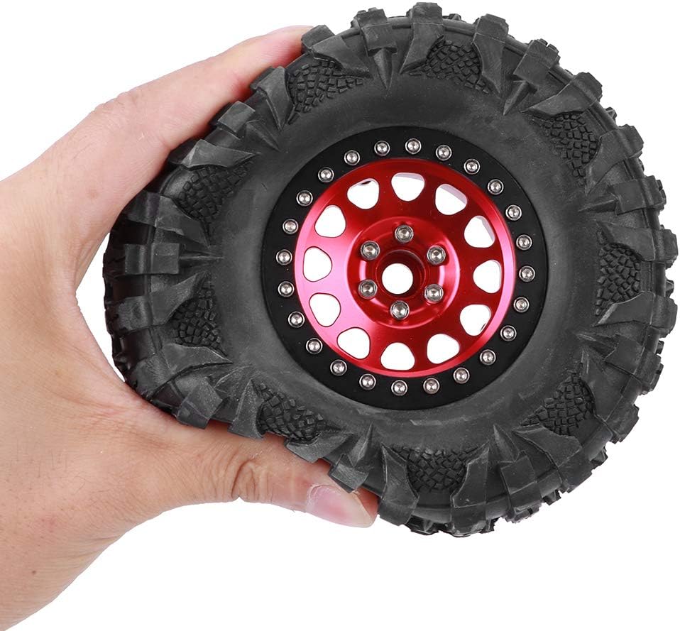 4 Stück RC Reifen, 1/10 RC Auto 2,2 Zoll Rad RC Crawler Gummireifen Metall Radnabe RC Zubeh?r(rot) B