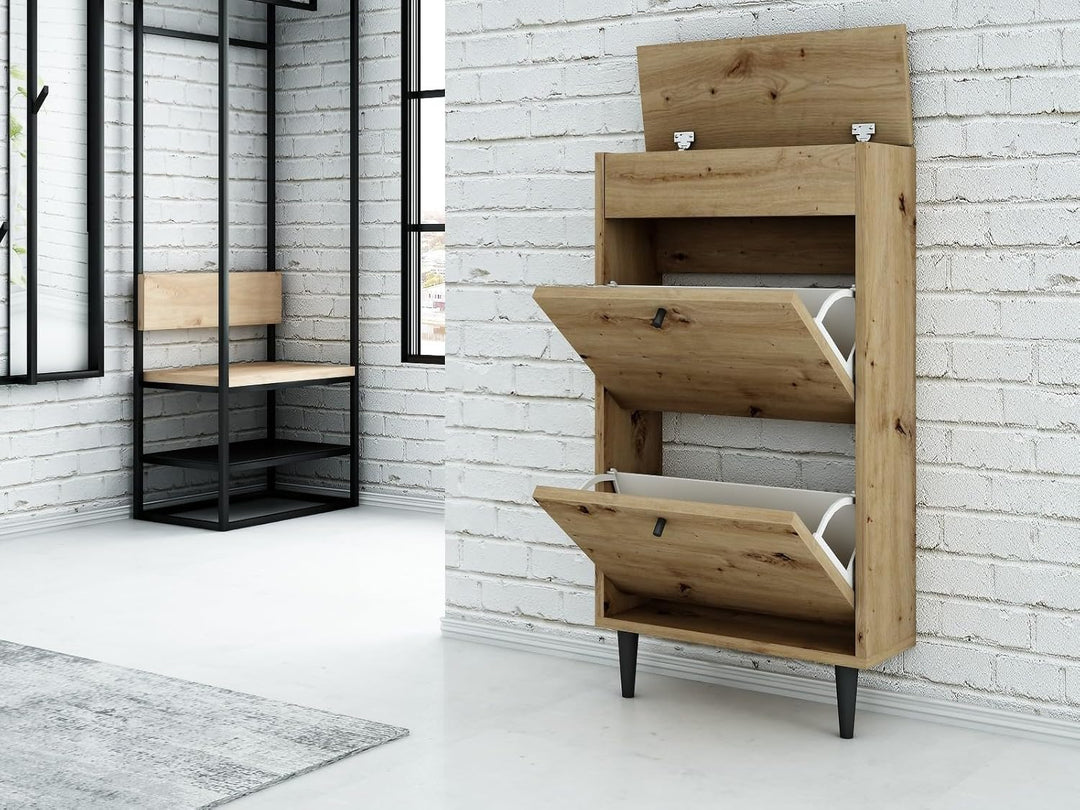 MATKAM Dotti Schuhschrank in moderner Skandi-Optik| Ausklappbare Schuhablage, zusätzlicher Stauraum