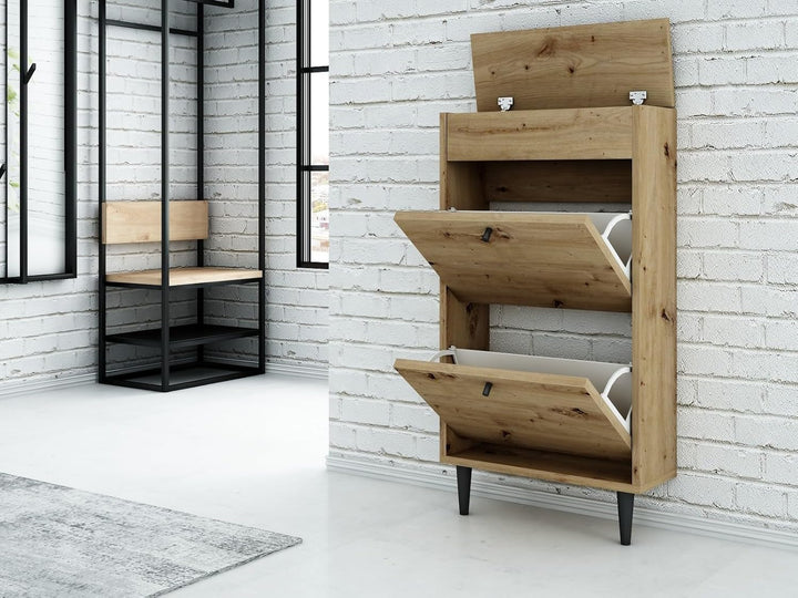 MATKAM Dotti Schuhschrank in moderner Skandi-Optik| Ausklappbare Schuhablage, zusätzlicher Stauraum