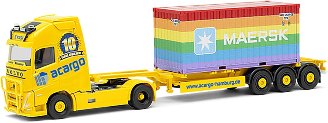 Herpa - Volvo FH Gl. XL 2020 Container-Sattelzug Acargo 10 Jahre / 20 ft. Maersk Rainbouw, 315364, M