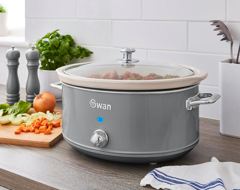 Swan Retro SF17031GRN Slow Cooker 6,5L Abnehmbarer Kochbehälter, PFOA- und PTFE-freier Keramischer A