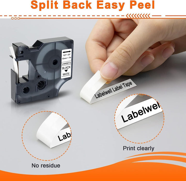 6x Labelwell Kompatibel DYMO D1 Etikettenband 45013 S0720530 Schriftband Ersatz für DYMO D1 A45013 4