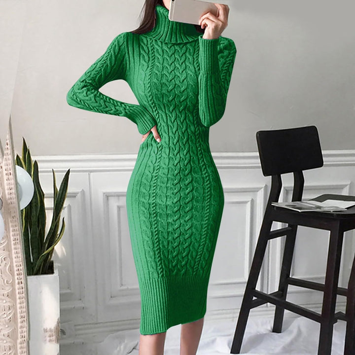 2025- für Damen gestrickte figurbetonte Midi-Pullover-Kleider Cardigan Mit Damen (Green S)
