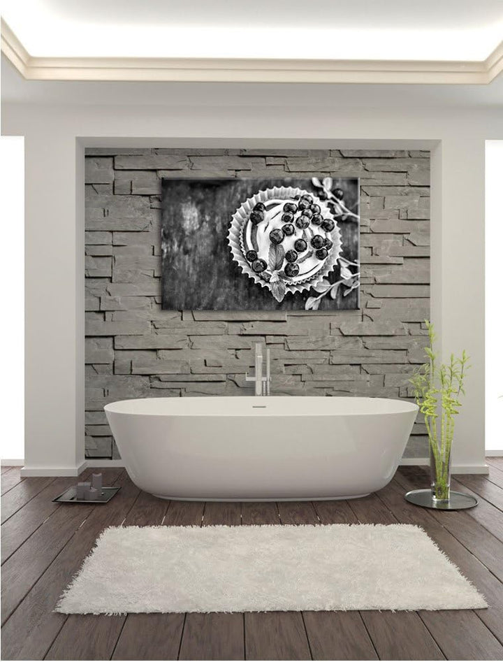Pixxprint Heidelbeercupcake / 100x70cm Leinwandbild bespannt auf Holzrahmen/Wandbild Kunstdruck Deko