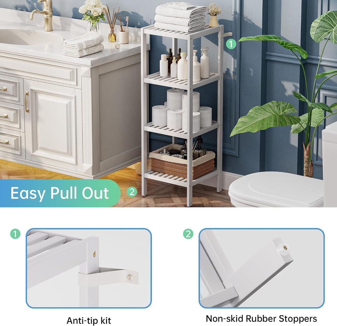 SMIBUY Badezimmer-Aufbewahrungsregal, 4 Ebenen, Bambusregal, Organizer, multifunktionales Regal für
