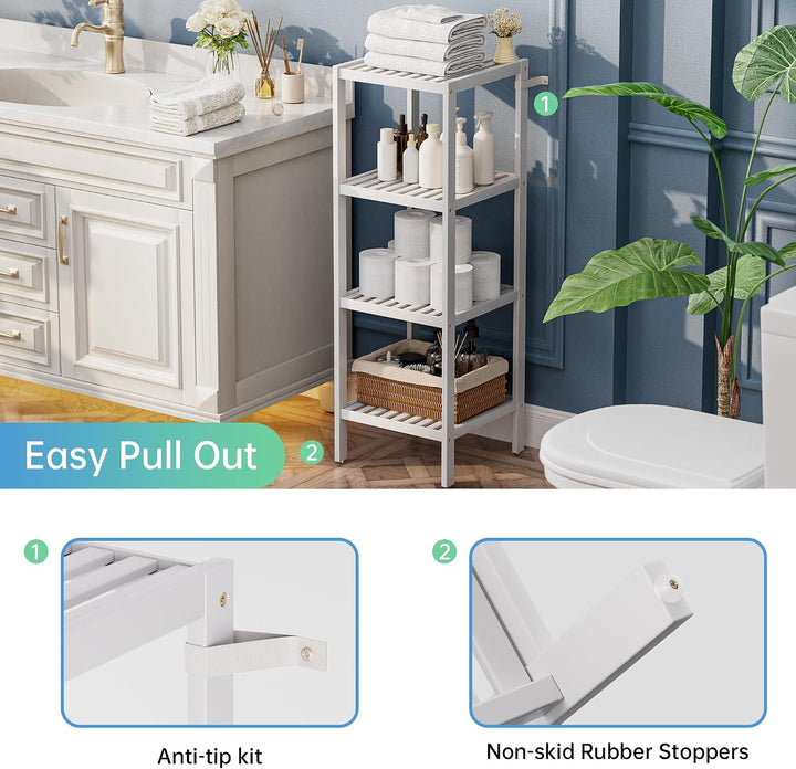 SMIBUY Badezimmer-Aufbewahrungsregal, 4 Ebenen, Bambusregal, Organizer, multifunktionales Regal für