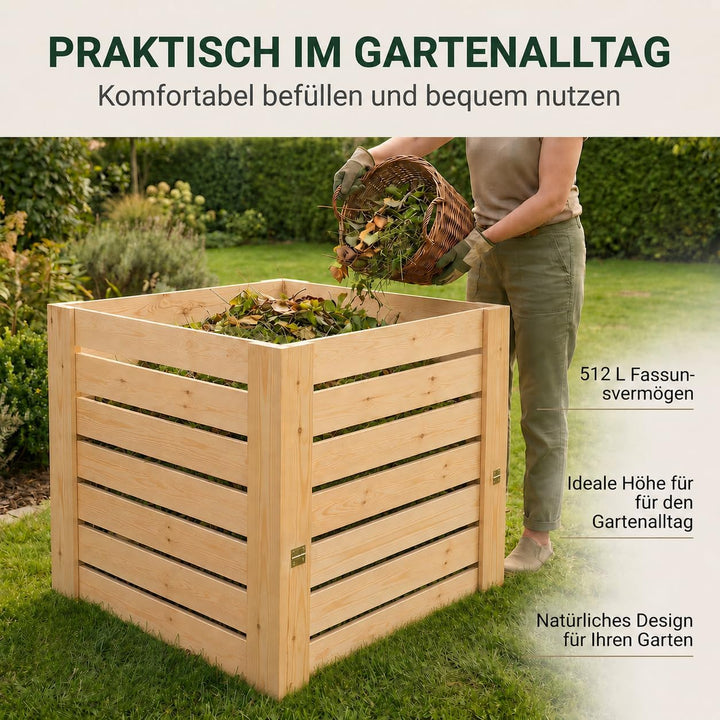 VELORA H&amp;L Gartenkomposter 512 L - Komposter aus Naturholz mit Entnahmeklappe unten, Kompostbehälter