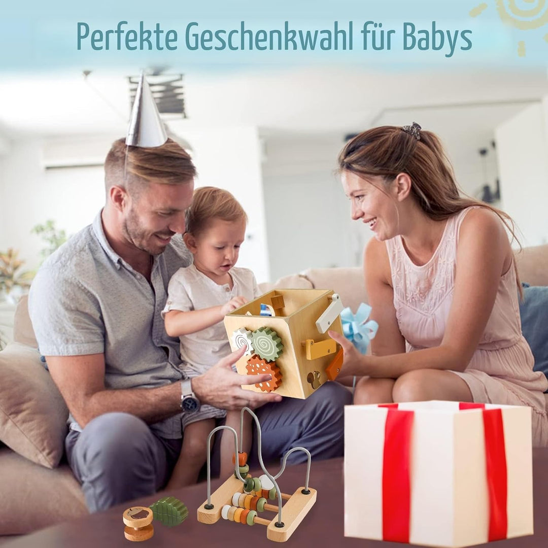 Smartwo Motorikwürfel Montessori Spielzeug ab 1 Jahr, Holzspielzeug Baby ab 18 Monate, 6 in 1 Activi