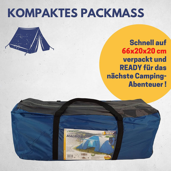 Best Sporting Zelt 4 Personen wasserdicht MALMÖ I Familienzelt 4 Personen mit 2 Kabinen I Hochwertig