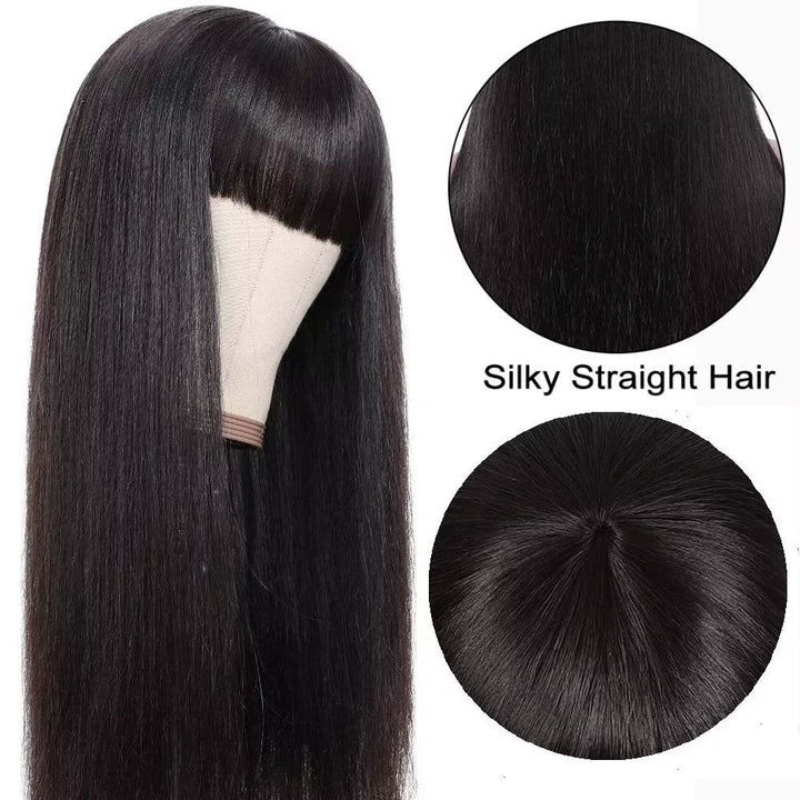 Short Bob Human Hair Wigs with Bangs None Lace Front Wigs Brazlian Straight Hair Machine Made Bob Wi