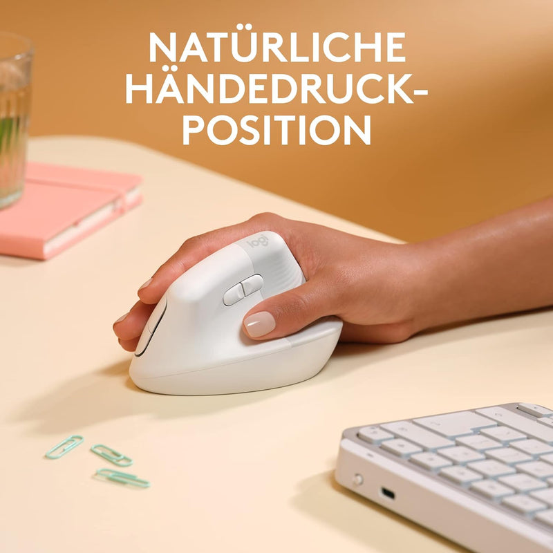 Logitech Lift für Mac, Kabellos Vertikale Ergonomische Maus, Bluetooth, Leise Klicks, Leises Smartwh