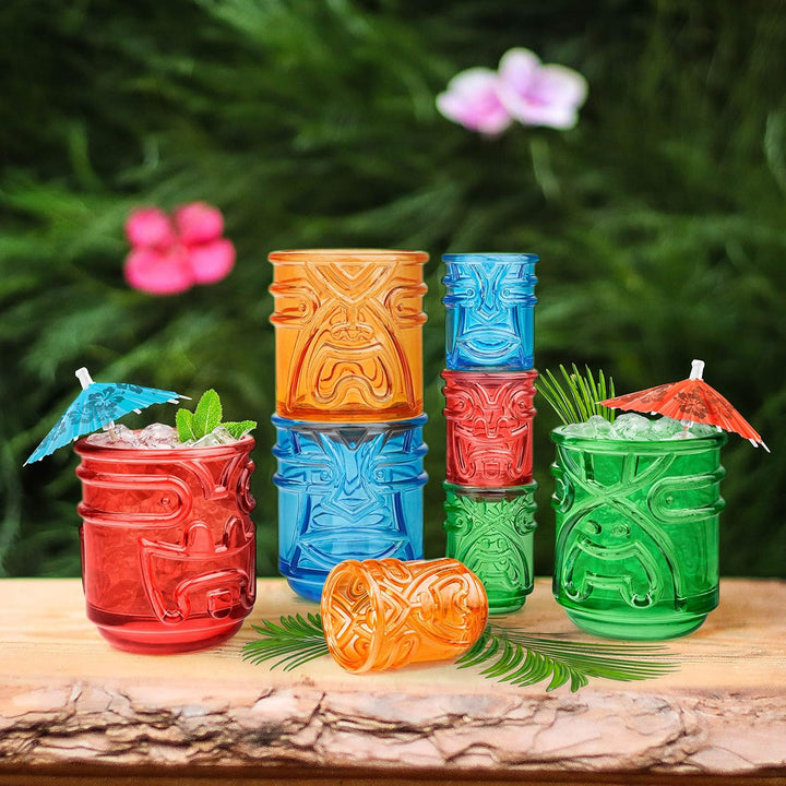 Final Touch TIKI Stapelbar TUMBLERS Glas Cocktailgläser COLOURED Farben 355ml Hawaiian Themed 4 Stüc