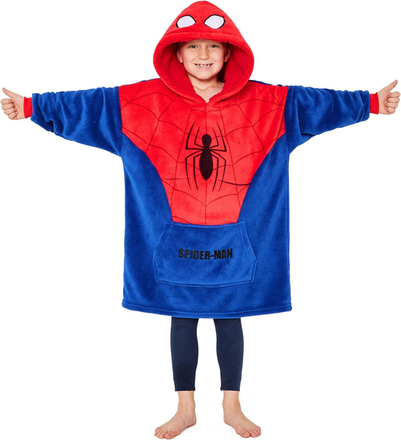 Marvel Spiderman Hoodie Decke Kinder Jungen Übergrösse Kuscheldecke mit Ärmeln, Warm Fleece Kapuzenp