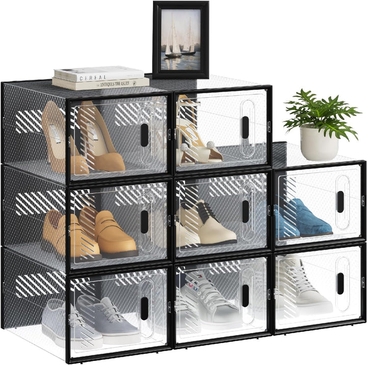 WOLTU Schuhbox stapelbar, 8er Set, Schuhkarton mit magnetischer Tür, Kunststoffbox für Schuhaufbewah