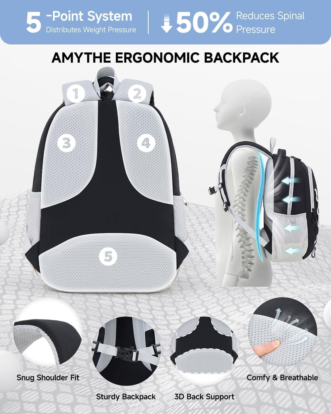 Amythe Outdoor Schulrucksack für Jungen Mädchen ab 6 Jahren, Wanderrucksack Kinder 1. - 5. Klasse, W