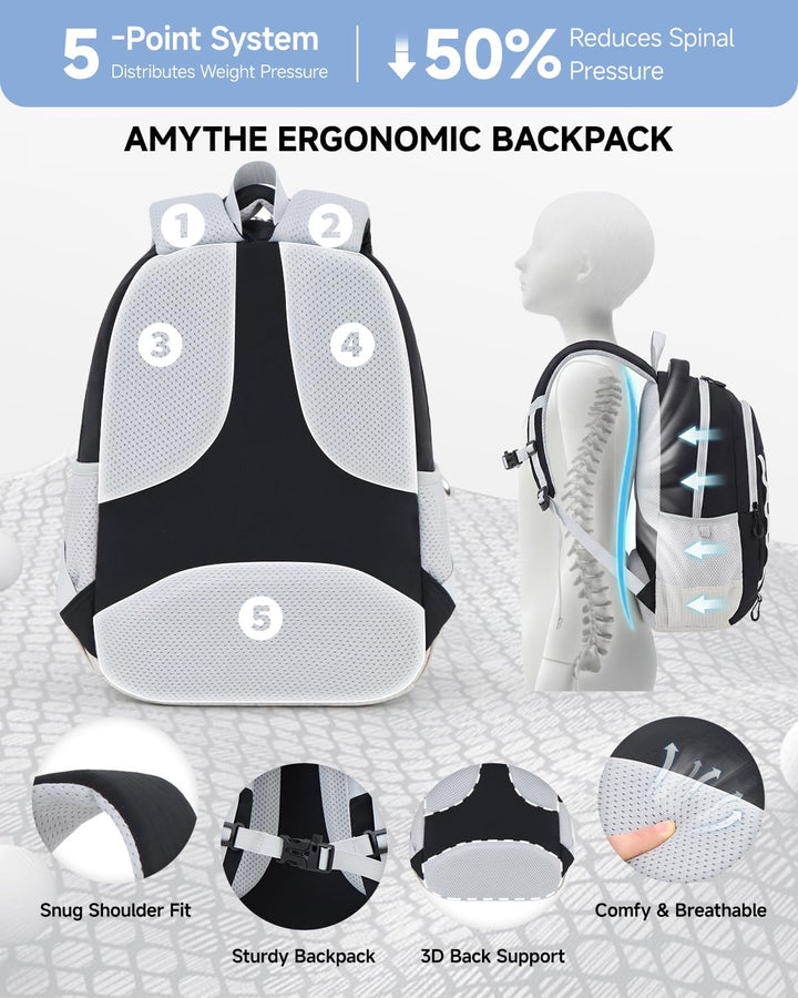 Amythe Outdoor Schulrucksack für Jungen Mädchen ab 6 Jahren, Wanderrucksack Kinder 1. - 5. Klasse, W