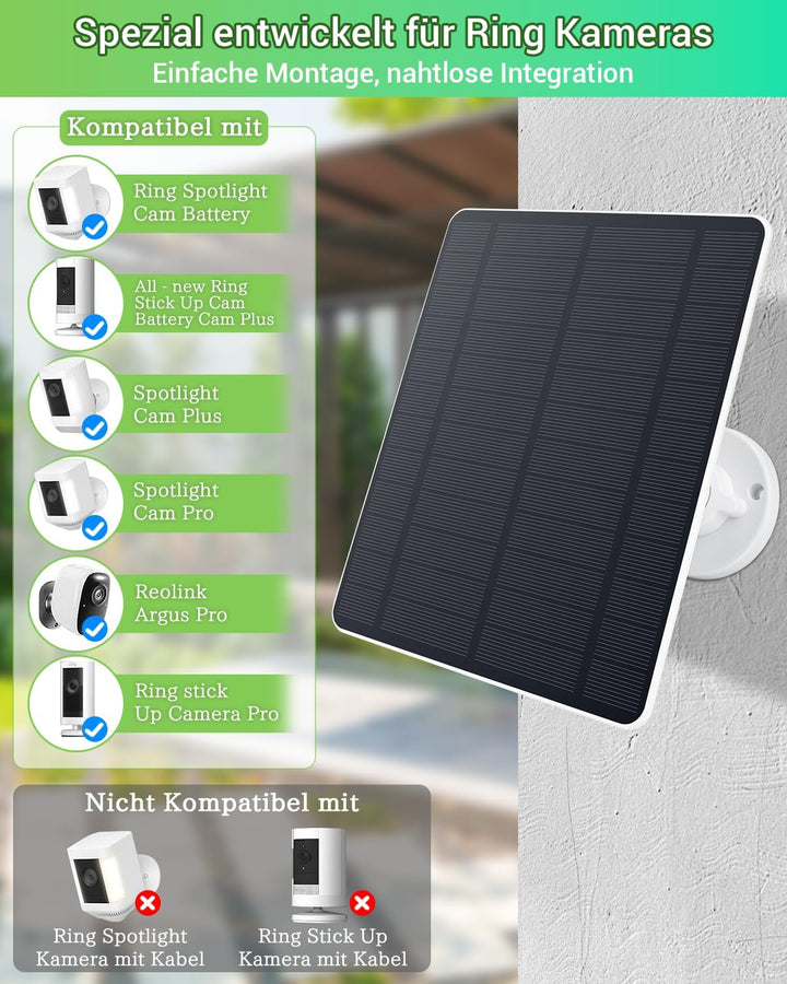 5W Solarpanel für Ring Kamera – Hochleistungs Solarmodul, IP65 Wasserdicht & Langlebig, Solar Panel