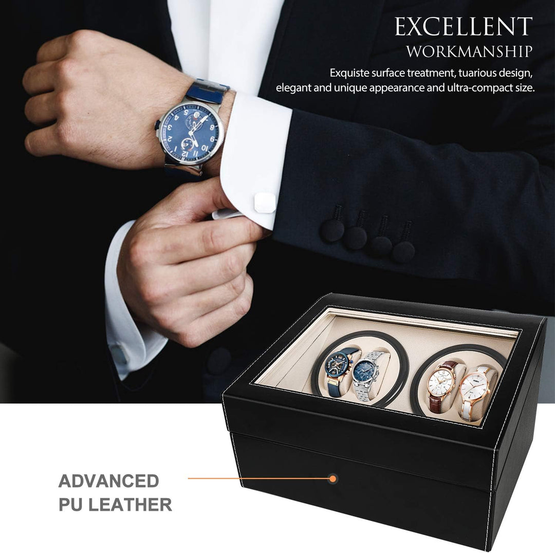 Gifort Automatische Uhrenbeweger Box, Drehen Uhrenbeweger 4+6 Lagerung Schmuckschatulle PU-Leder Uhr