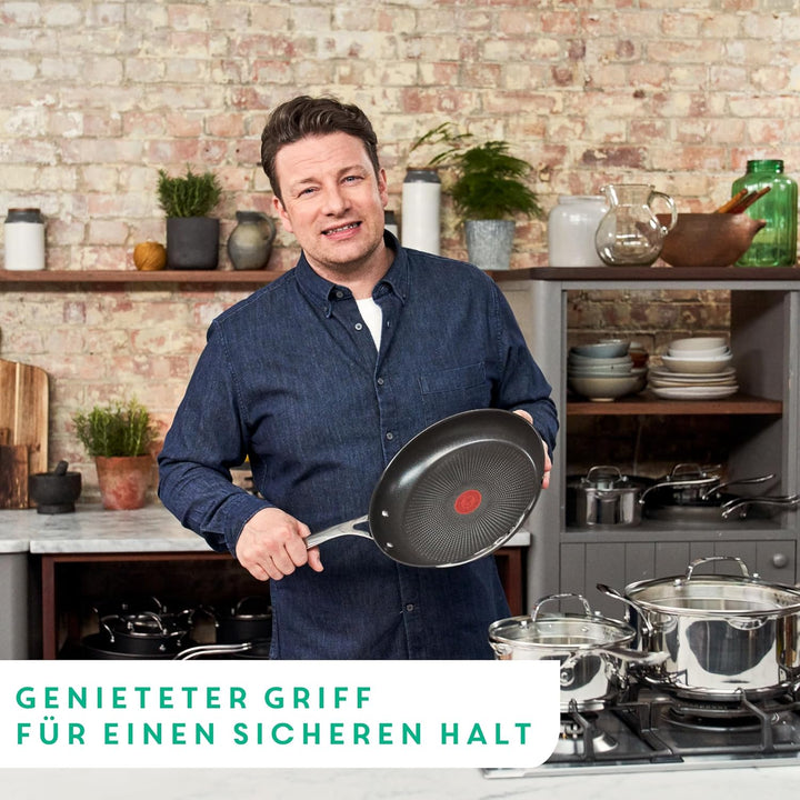 Jamie Oliver by Tefal Cook's Direct On Pfannenset 20/24/28 cm, Thermo-Signal bei idealer Brattempera