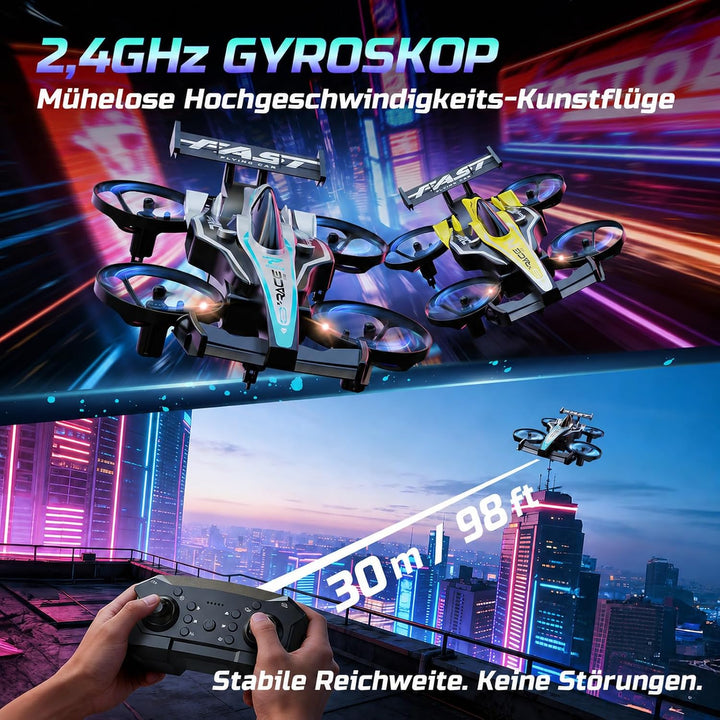 DEERC HT35 Kinderdrohne, 2-in-1 Luft- &amp; Bodenfahrzeug, RC Auto und Drohne, 3 Geschwindigkeitsstufen,