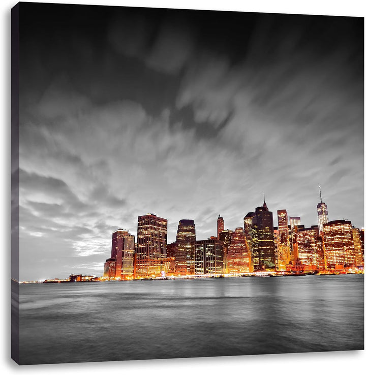 Pixxprint Skyline von New York bei Nacht als Leinwandbild/Grösse: 70x70 cm/Wandbild/Kunstdruck/ferti