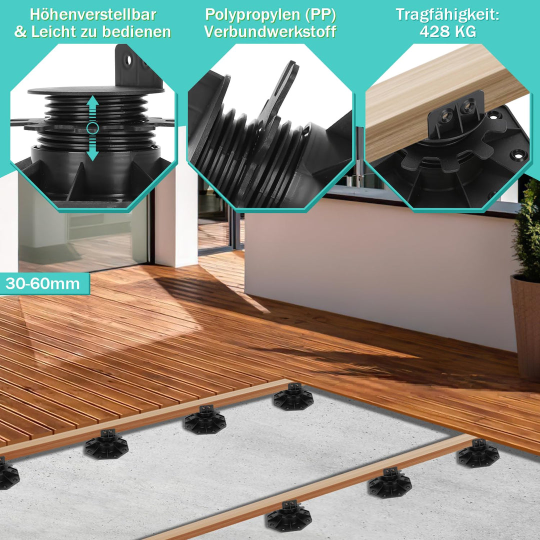 Ansobea 10 Stück Stelzlager höhenverstellbar 30-60mm,Tragfähigkeit von 800kg,sind perfekt für WPC- o