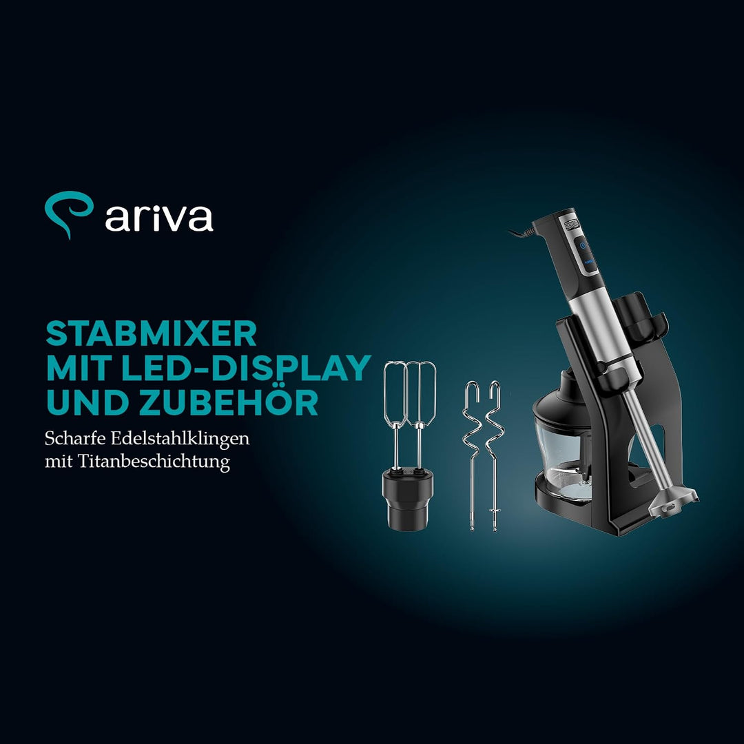 Premium 6-in-1 Stabmixer Set 1200W mit LED-Display & Timer - Multifunktions-Pürierstab Edelstahl mit
