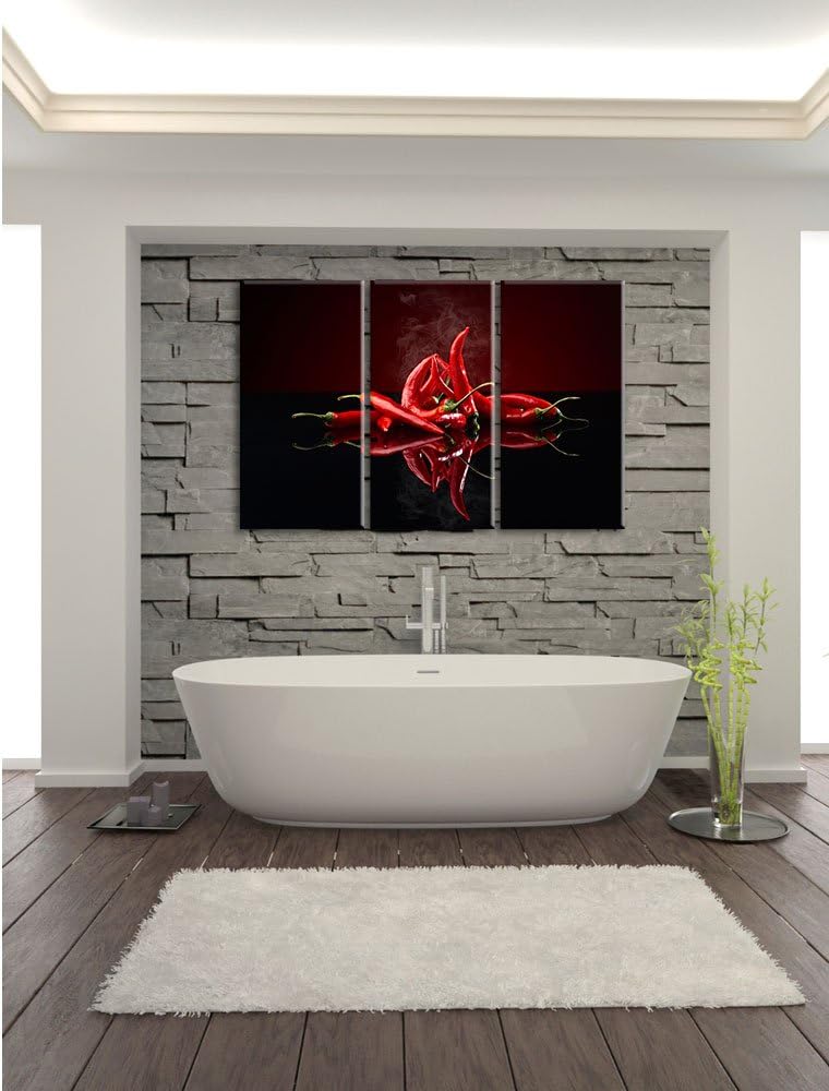 Pixxprint Feurige rote Chili Schoten als Leinwandbild | Grösse: 3 Teilig (120x80) | Wandbild| Kunstd