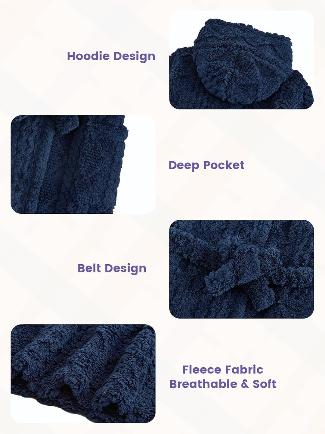 JiAmy Kinder Bademantel mit Kapuze Fleece Morgenmantel für Jungen Mädchen Navyblau 10-12 Jahre, Navy