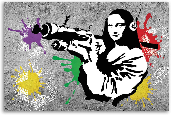 Feeby Bilder 115x75 cm Banksy Mona Lisa 1 tlg Modern Wandbilder Leinwandbilder Bild auf Leinwand Kun